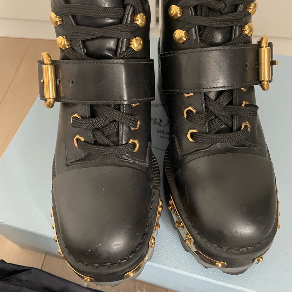 Prada Black Platform lace up boots 37.5 - Picture 8 of 15